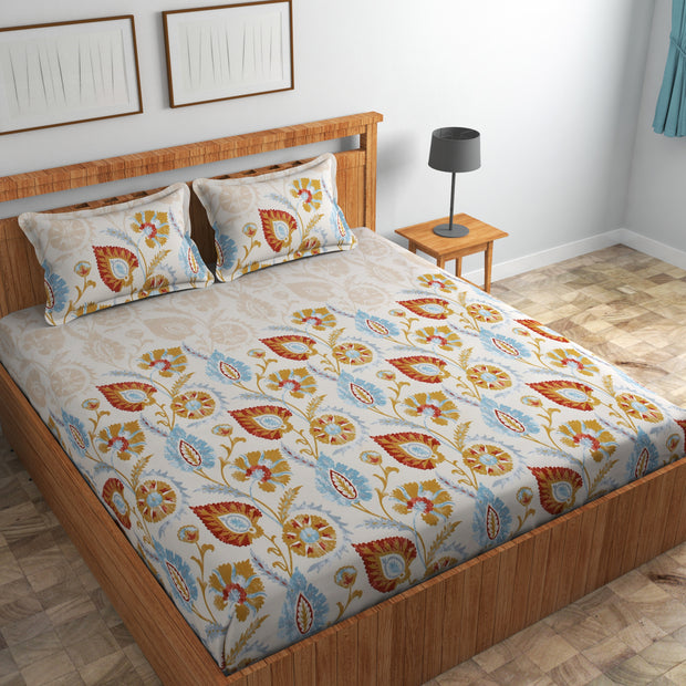 Floral Paisley Cotton Blend Elastic Fitted King Bedsheet