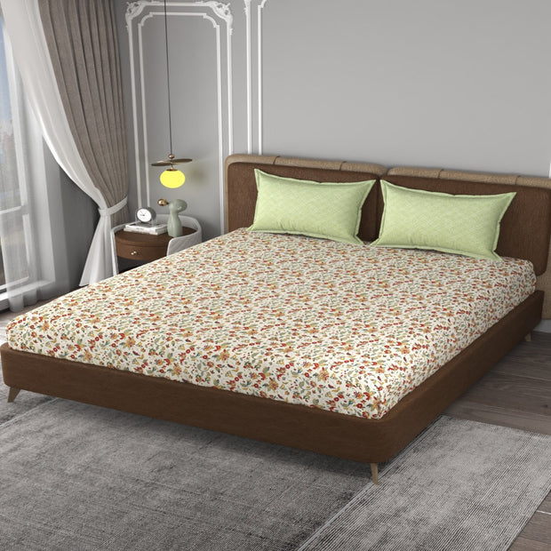 Garden Reverie Cotton Blend Elastic Fitted King Bedsheet