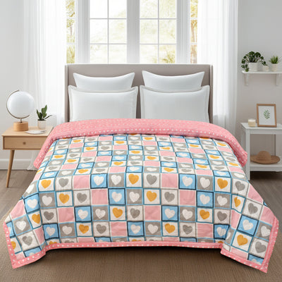 Pink Heart Comforter 180 GSM AC Room Reversible Single Bed Comforter