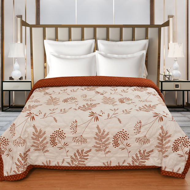 Leafy Brown Comforter 180 GSM AC Room Reversible Single Bed Comforter