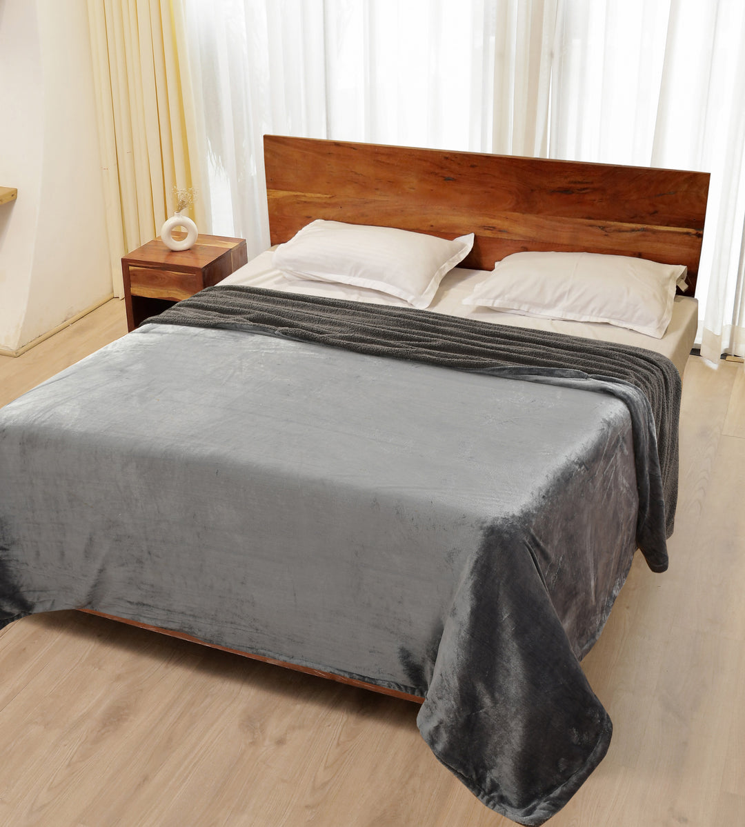 Sherpa California King Size Reversible 2in1 Blanket - Charcoal