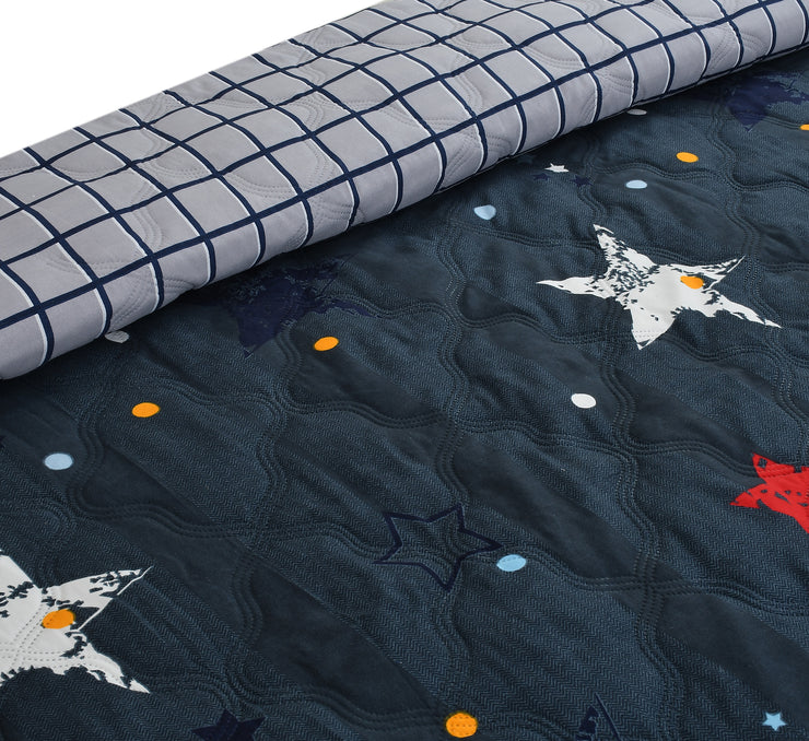 Navy Blue star Cotton Blend Elastic Fitted King Bedding Set