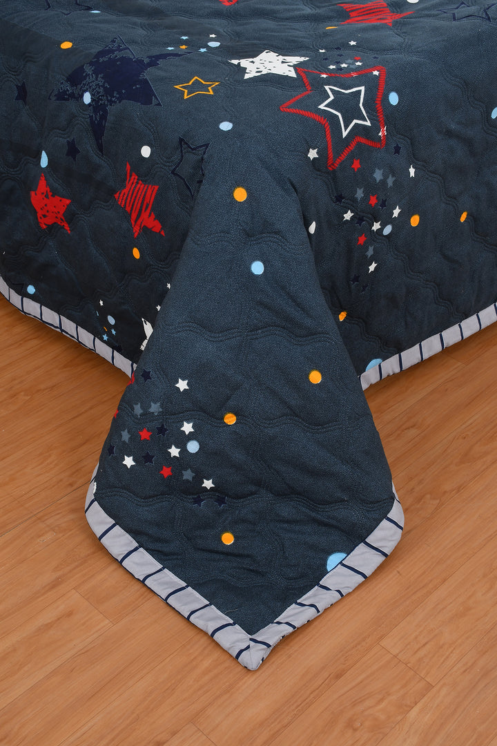 Navy Blue star Cotton Blend Elastic Fitted King Bedding Set