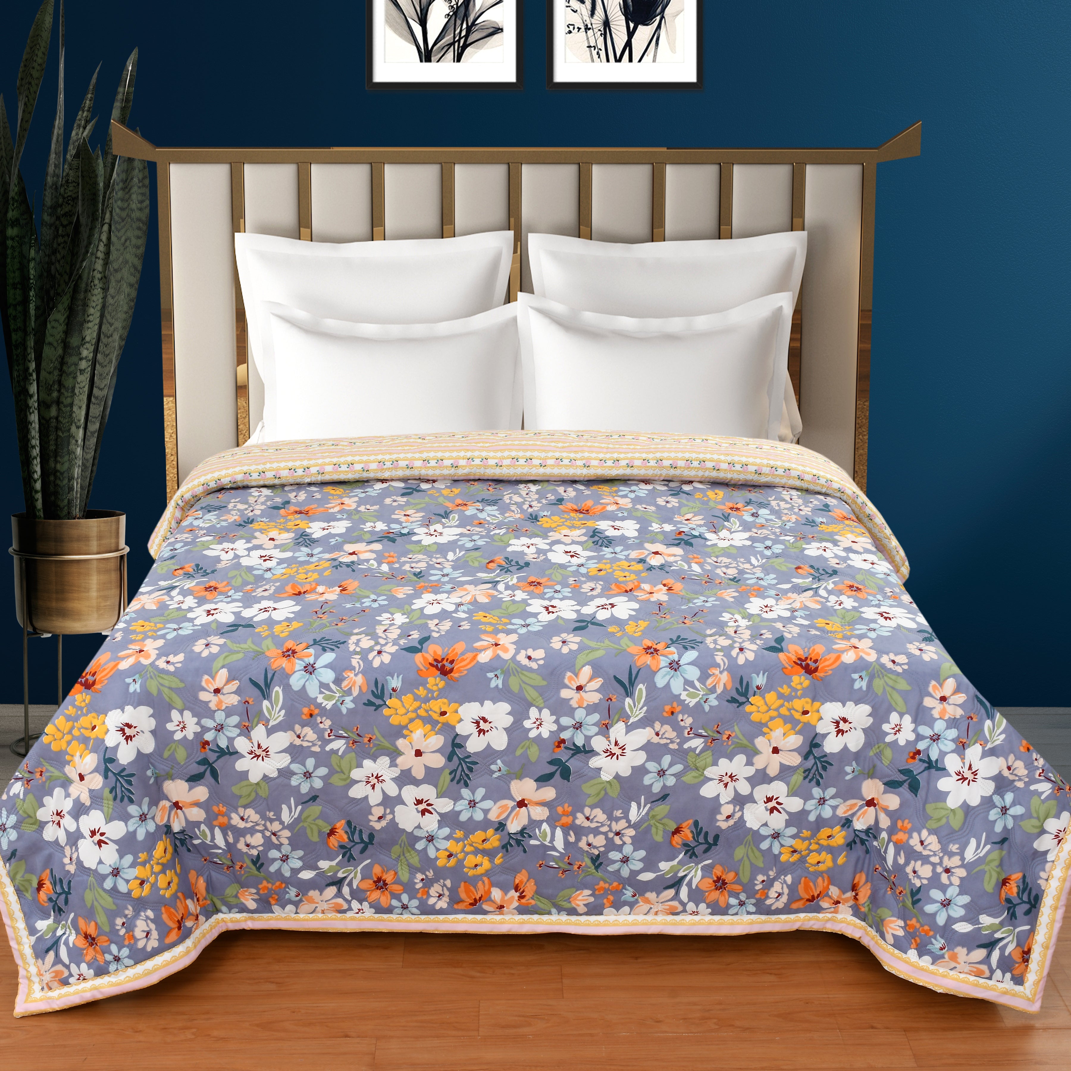Colorful Flower Comforter 180 GSM AC Room Reversible Single Bed Comfor ...