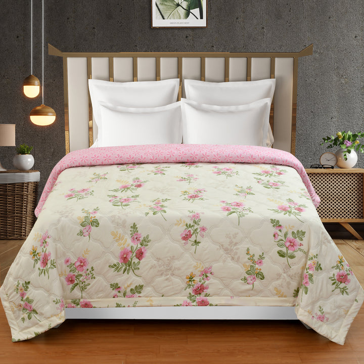 Pink Fields Comforter 180 GSM AC Room Reversible Single Bed Comforter