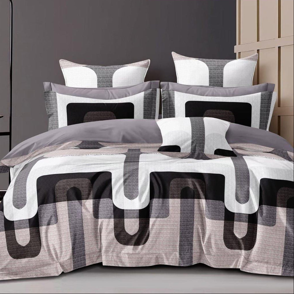 Modern Geometry Cotton Blend Elastic Fitted King Bedsheet