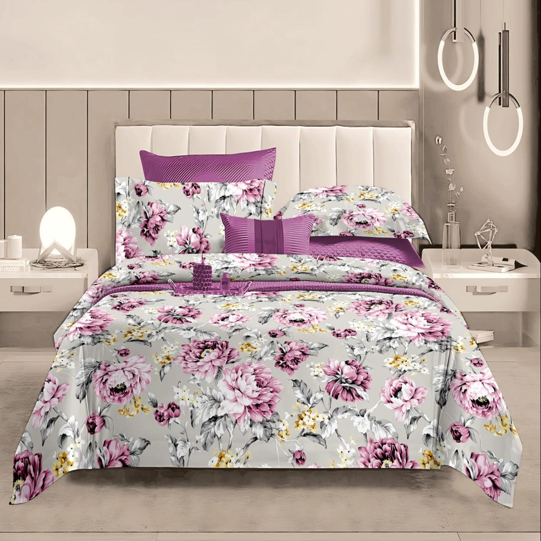 Rose Bouquet Cotton Blend Elastic Fitted King Bedsheet