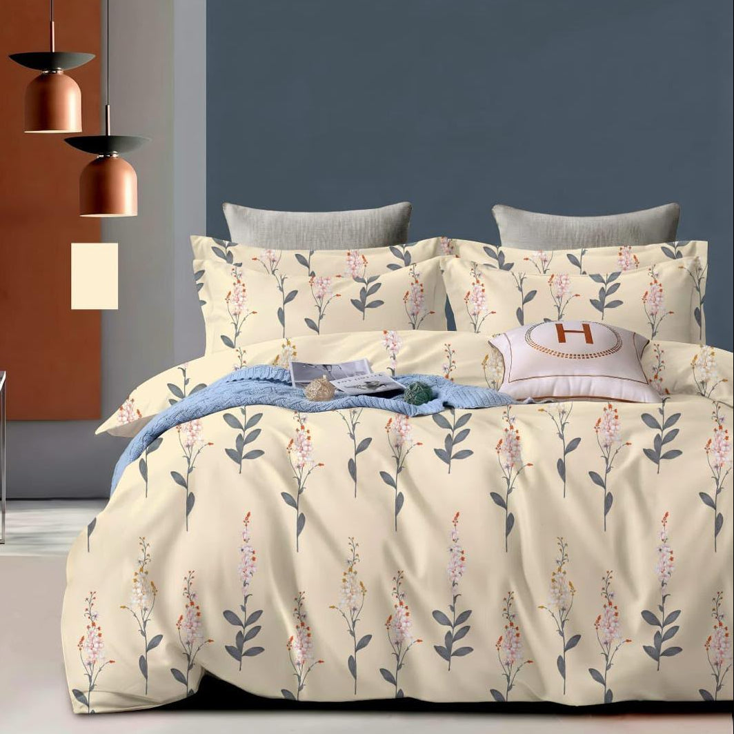 Ivory Sprigs Cotton Blend Elastic Fitted King Bedsheet