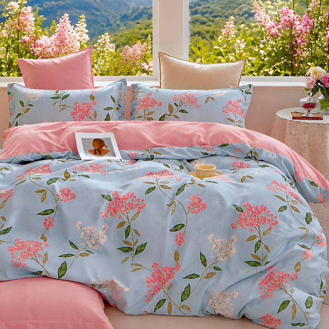 Blossom Sky Cotton Blend Elastic Fitted King Bedsheet