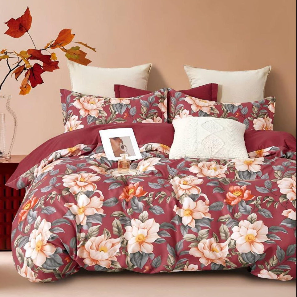 Velvet Bloom Cotton Blend Elastic Fitted King Bedsheet