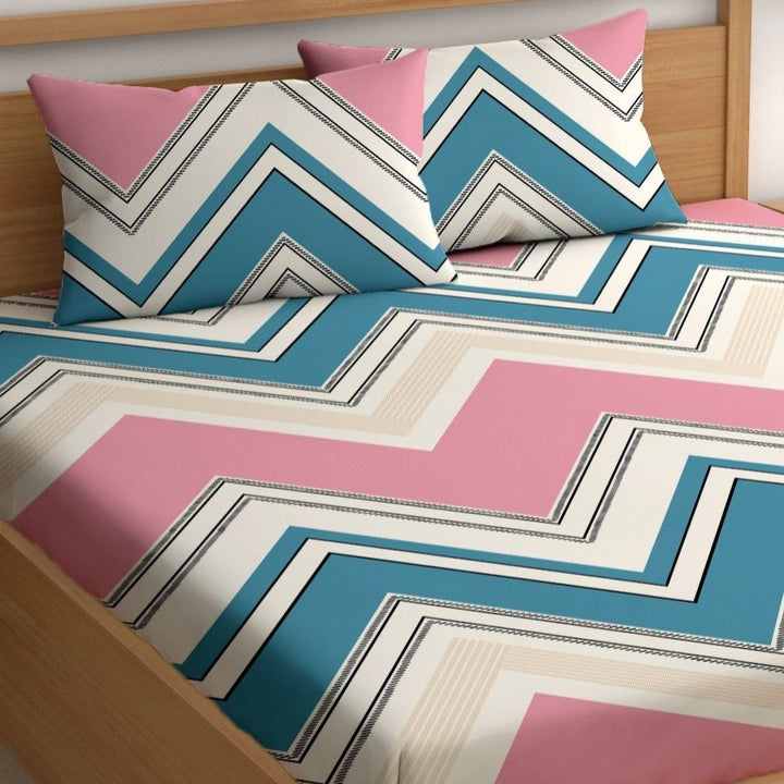 Chevron Print Cotton Blend Super King Bedsheet with 2 Pillow Covers (108x108 inches)