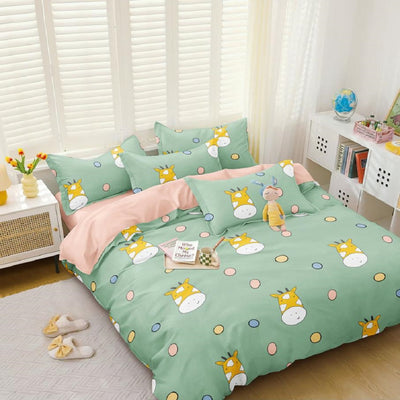 Green Cow Kids Cotton Blend Elastic Fitted King Bedsheet