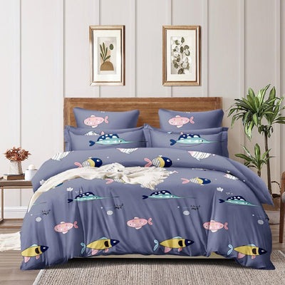 Purple Fish Kids Cotton Blend Elastic Fitted King Bedsheet