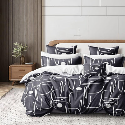 Black Dot Cotton Blend Elastic Fitted King Bedsheet