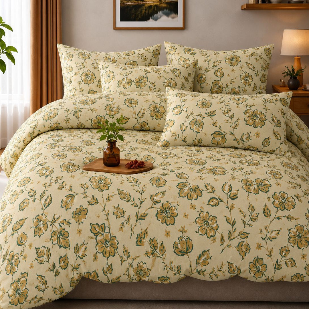 Golden Blossom 210 TC Cotton Blend Flat King Bedsheet