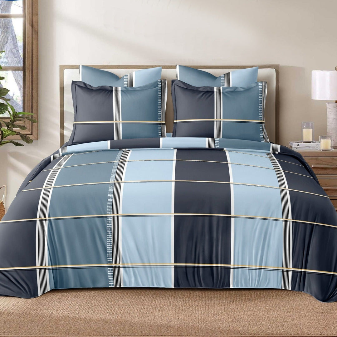 Nordic Checks 210 TC Cotton Blend Flat King Bedsheet