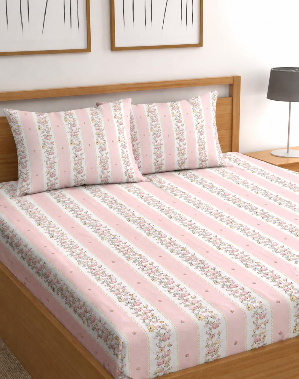 Rosy Meadow 210 TC Cotton Blend Flat King Bedsheet