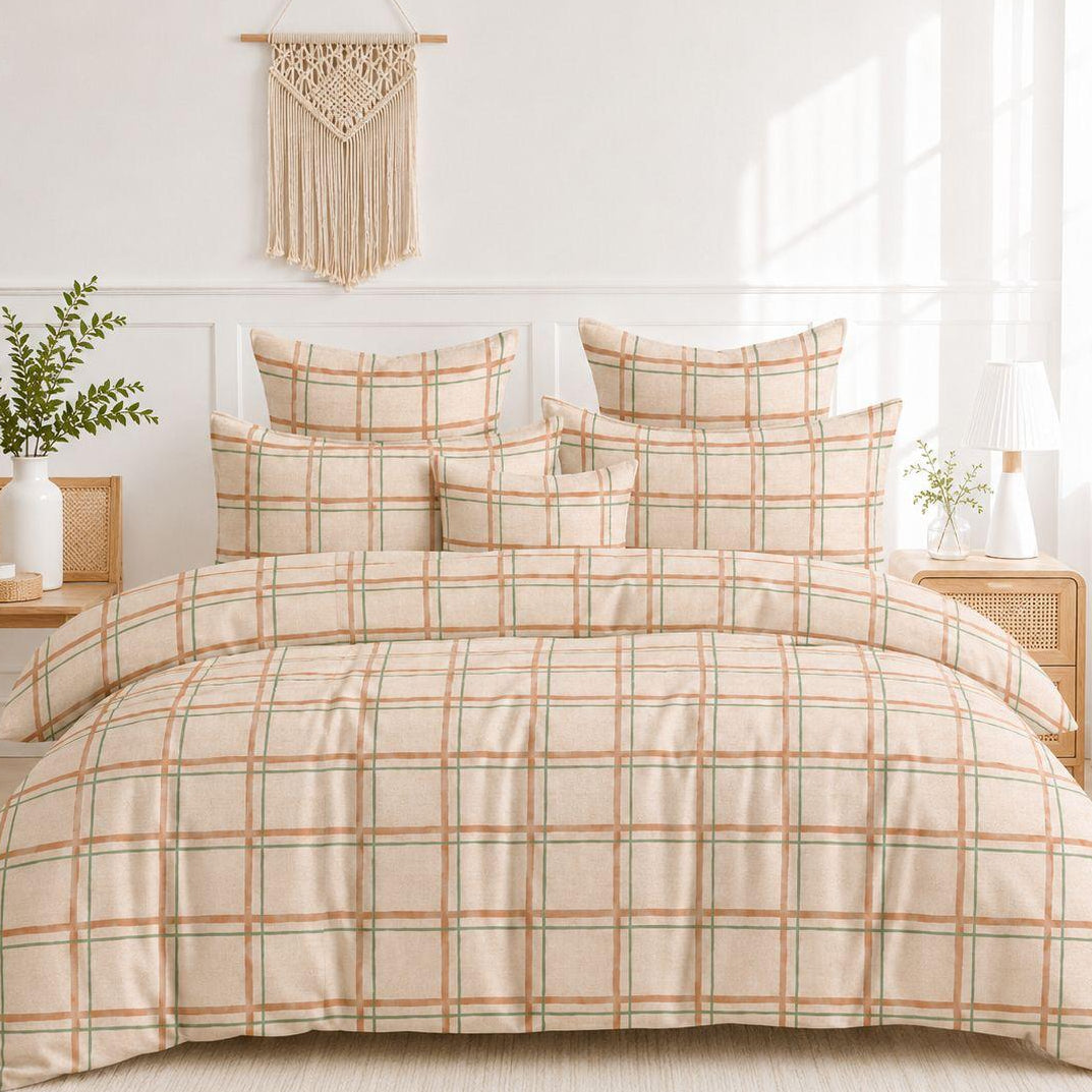 Peach Grids 210 TC Cotton Blend Flat King Bedsheet
