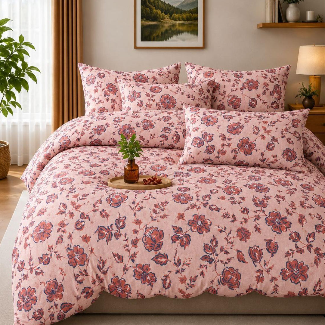 Floral Charm 210 TC Cotton Blend Flat King Bedsheet