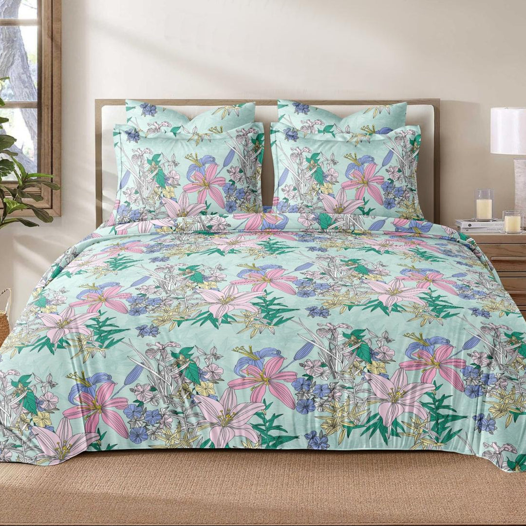 Blooming Isle 210 TC Cotton Blend Flat King Bedsheet