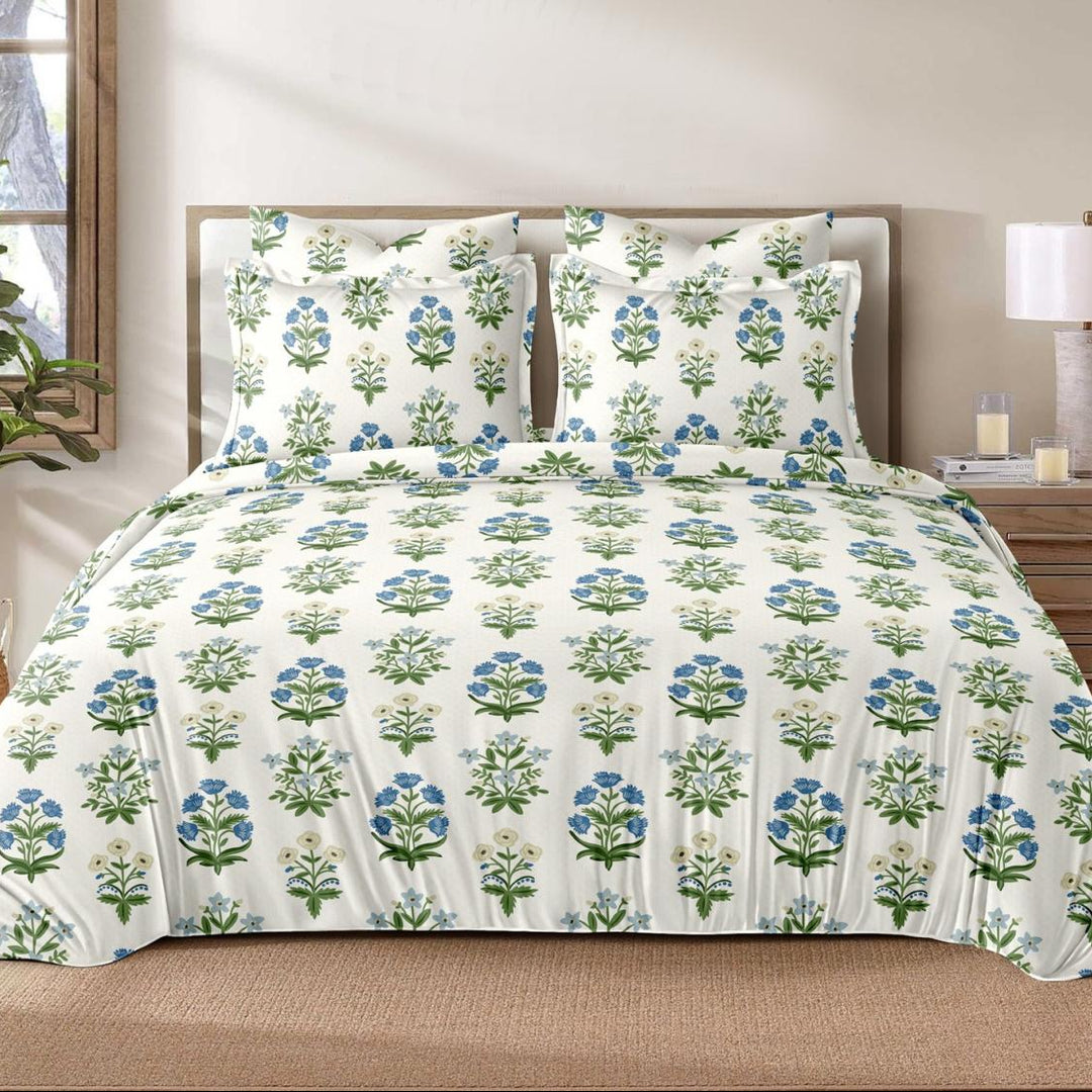 Indigo Bloom 210 TC Cotton Blend Flat King Bedsheet