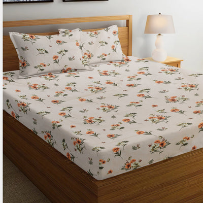 Off White Sunflower 210 TC Cotton Blend Flat King Bedsheet