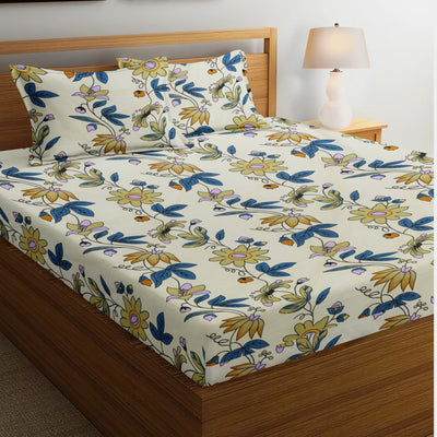 Floristry Cotton Blend Elastic Fitted Queen Bedsheet