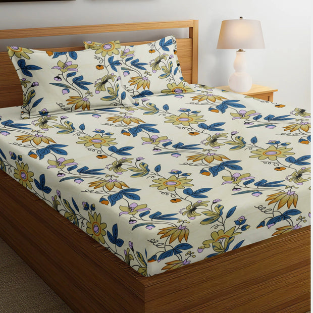 Floristry Cotton Blend Elastic Fitted Queen Bedsheet