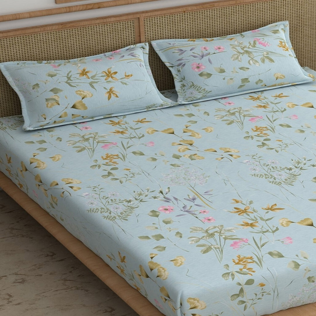 Same Goa Contrast Elastic Fitted Cotton Blend King Bedsheet