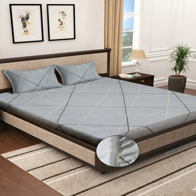 Grey Diamond Cotton Blend Elastic Fitted King Bedsheet