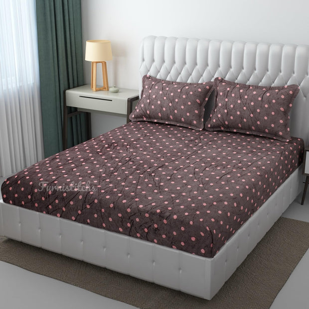 Grey Polka Warm Winter Flannel Fitted King Bedsheet