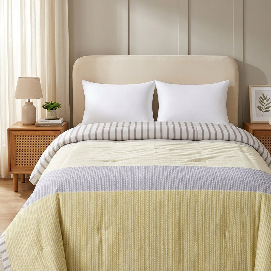 Buttercream Stripes 180 GSM AC Room Reversible Double Bed Comforter