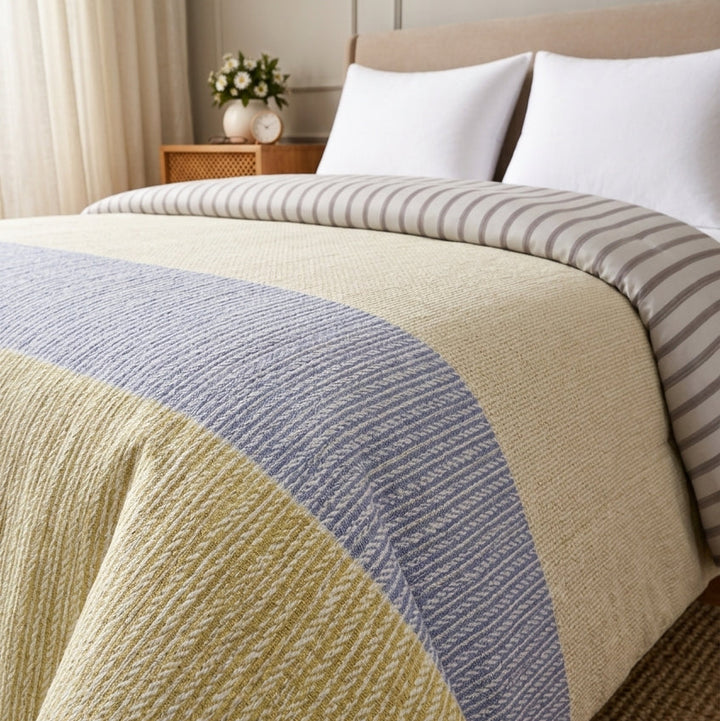 Buttercream Stripes 180 GSM AC Room Reversible Double Bed Comforter