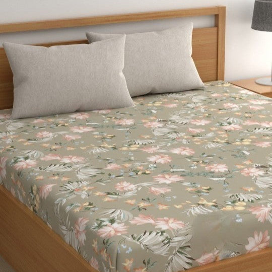 Green Forest Cotton Blend Elastic Fitted King Bedsheet