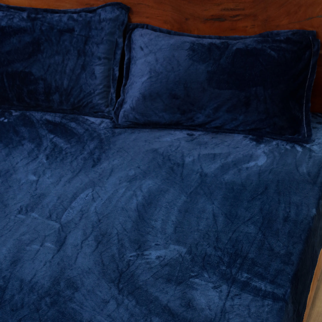 Navy Blue Warm Winter Flannel Fitted King Bedsheet