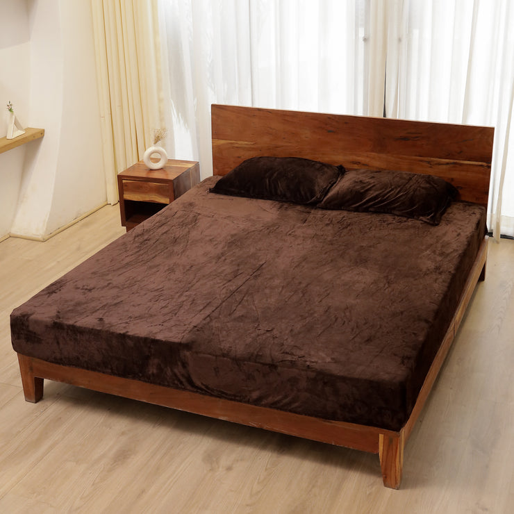 Coffee Warm Winter Flannel Fitted King Bedsheet