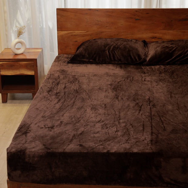 Coffee Warm Winter Flannel Fitted King Bedsheet