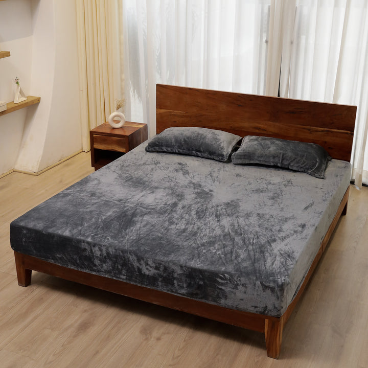 Grey Warm Winter Flannel Fitted King Bedsheet
