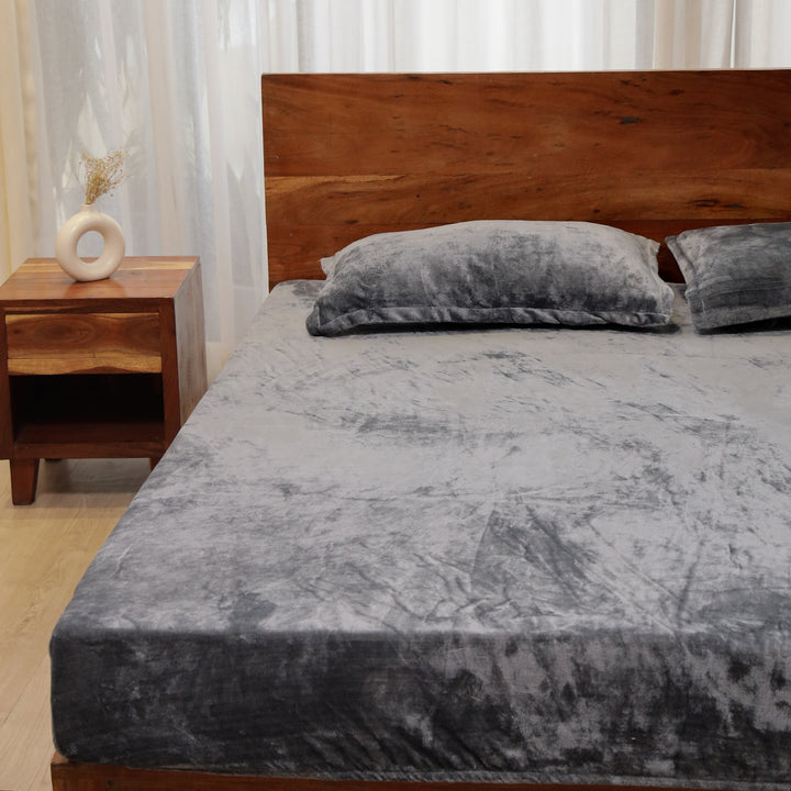 Grey Warm Winter Flannel Fitted King Bedsheet