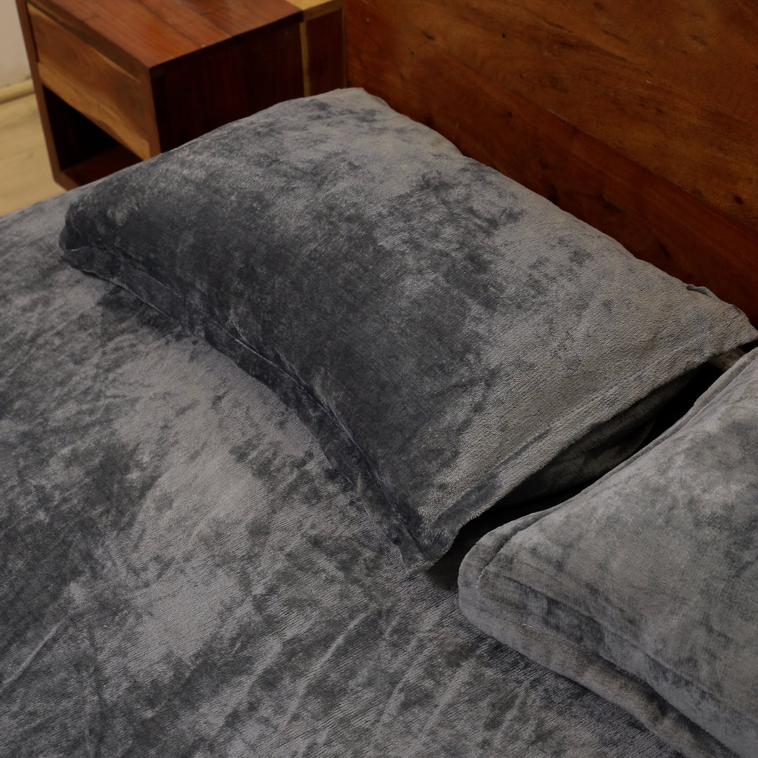 Grey Warm Winter Flannel Fitted King Bedsheet