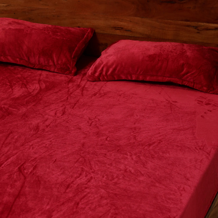 Red Warm Winter Flannel Fitted King Bedsheet