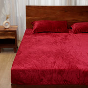 Red Warm Winter Flannel Fitted King Bedsheet