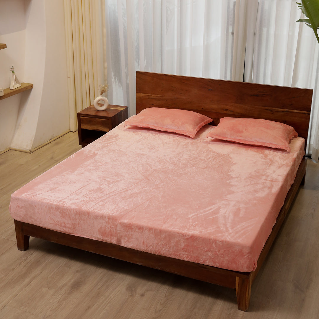 Baby Pink Warm Winter Flannel Fitted King Bedsheet