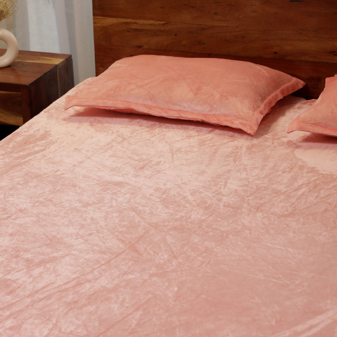 Baby Pink Warm Winter Flannel Fitted King Bedsheet