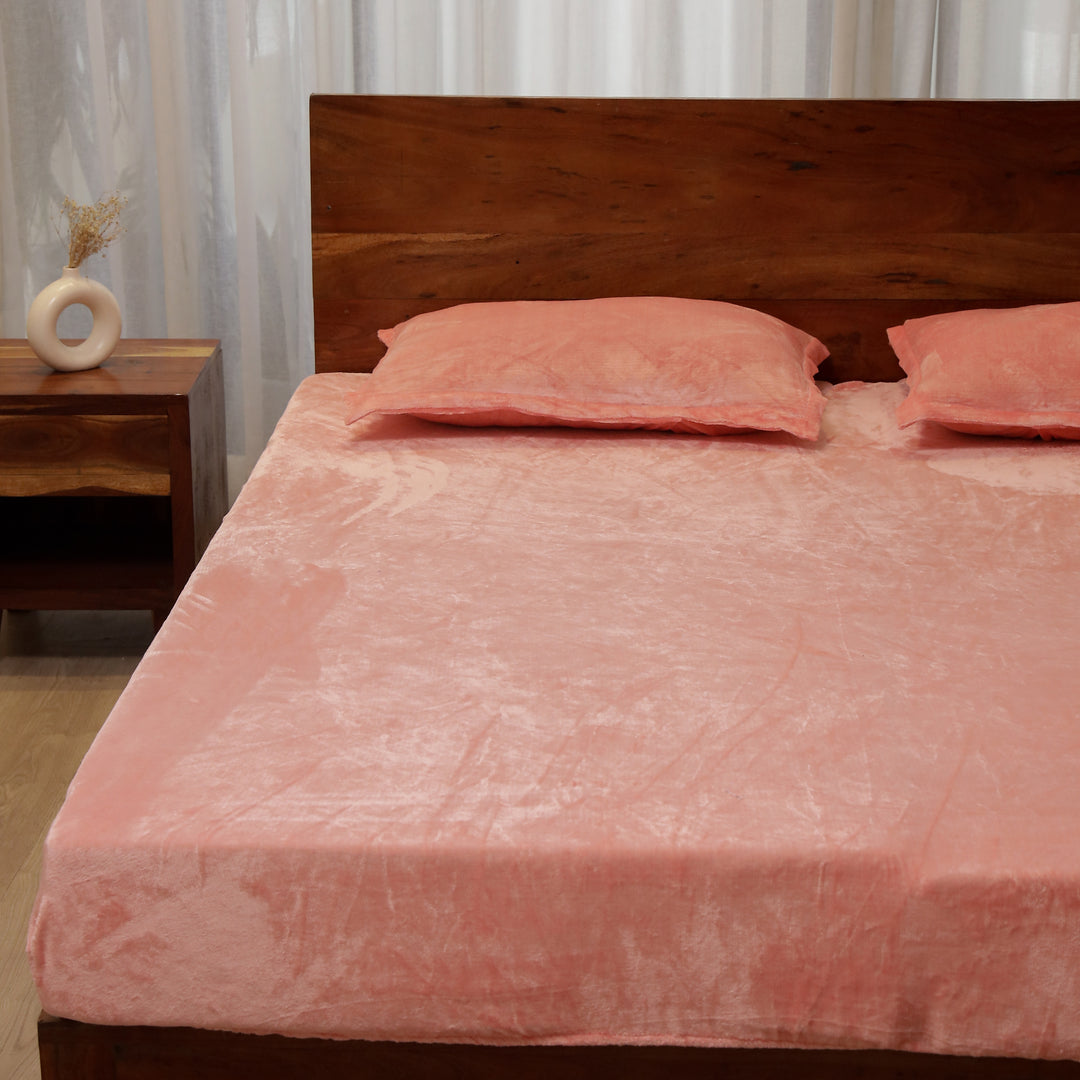 Baby Pink Warm Winter Flannel Fitted King Bedsheet