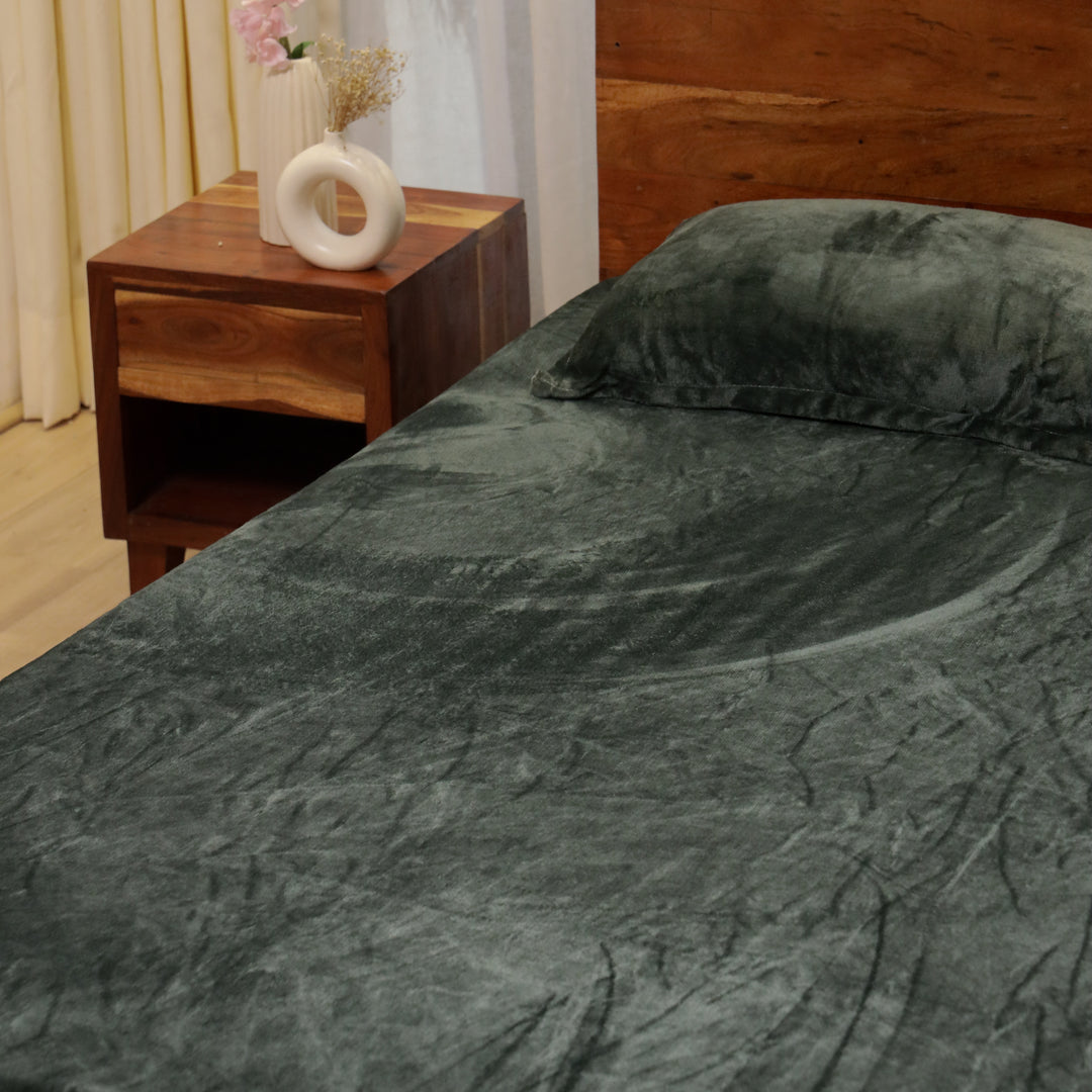 Teal Green Warm Winter Flannel Fitted King Bedsheet