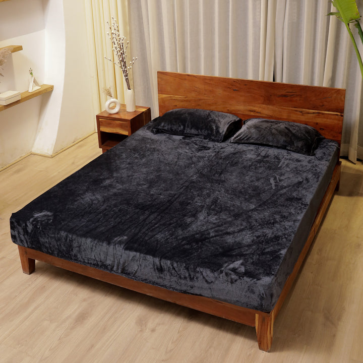 Charcoal Grey Warm Winter Flannel Fitted King Bedsheet