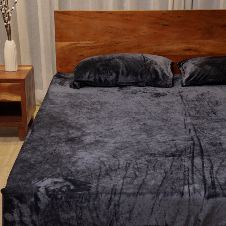 Charcoal Grey Warm Winter Flannel Fitted King Bedsheet