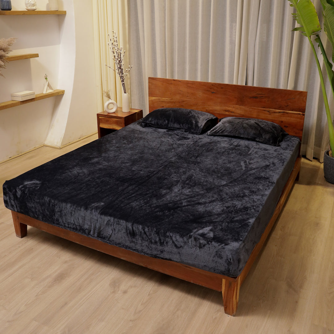 Charcoal Grey Warm Winter Flannel Fitted King Bedsheet