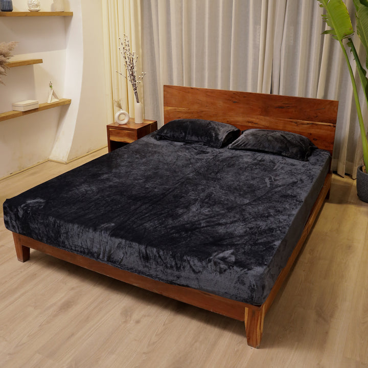 Charcoal Grey Warm Winter Flannel Fitted King Bedsheet